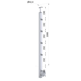 Nerezový sloup boční kotvení, 4řadový, průchozí, vnitřní