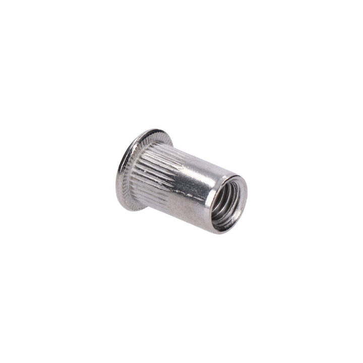 AISI304 nýtovací matice M8, plochá, rýhovaný dřík, L-15.5mm