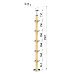 Dřevěný sloup, vrchní kotvení, 5řadový rohový, 90°