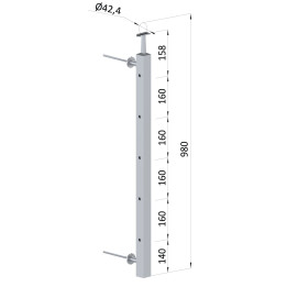 Nerezový sloup fr. balkón, boční kotvení, 5děrový, průchozí