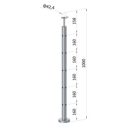 Nerezový sloup, vrchní kotvení, 5děrový, rohový: 90°