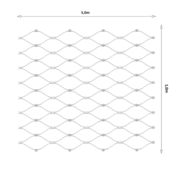 Lanová sieť, 1 x 5 m, oko 50 x 50 mm, ø 2mm, AISI 316
