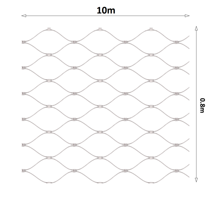 Lanová sieť, 0,8 x 10 m, oko 60 x 104 mm, ø 2 mm, AISI 316