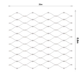 Lanová sieť, 0,8 x 25 m, oko 60 x 104 mm, ø 2 mm, AISI 316