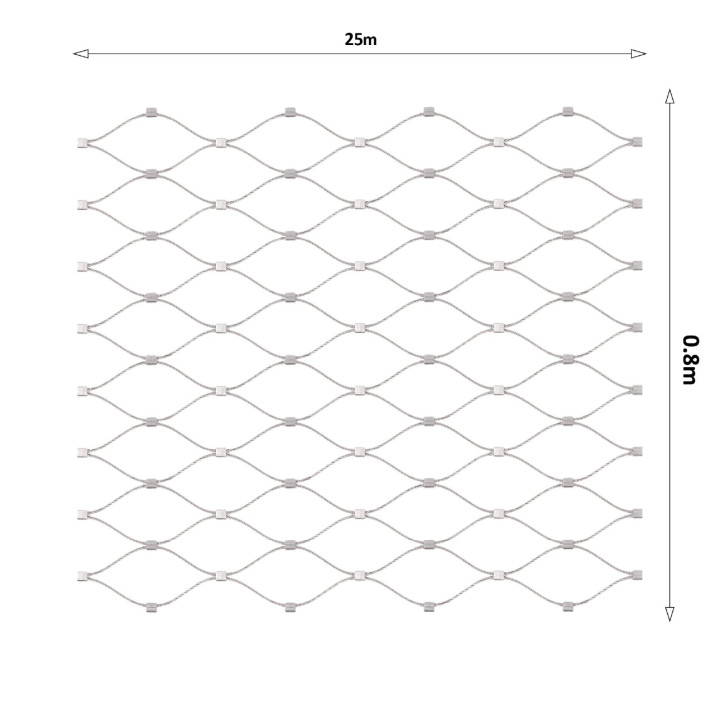 Lanová sieť, 0,8 x 25 m, oko 60 x 104 mm, ø 2 mm, AISI 316
