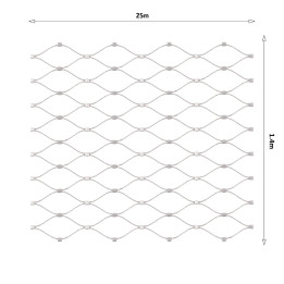Nerezová lanková síť 1,4 × 25 m, oko 60 × 104 mm, AISI 316
