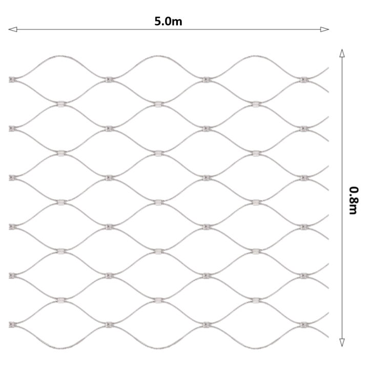 Lanová sieť, 0,8 x 5 m, oko 60 x 104 mm, ø 2 mm, AISI 316