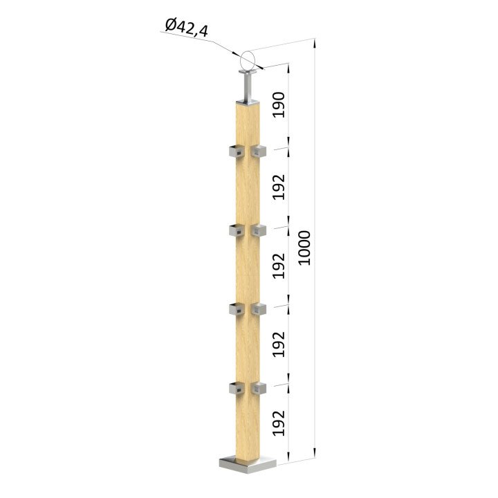 Dřevěný sloup, vrchní kotvení, 4řadový, rohový: 90°
