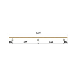 Madlo drevené (2000mm), materiál: buk, brúsený povrch bez náteru, set: 3 ks úchyt, madlo s ukončením