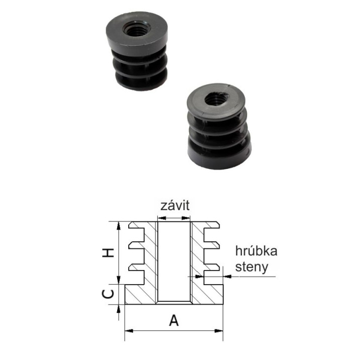Plastová zátka M8, 32 x 20 x 6,2 mm, černá, se závitem PE