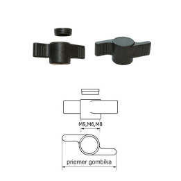 Plastová motýlková matice PA, ø 50 mm, otvor ø 8 mm, černá