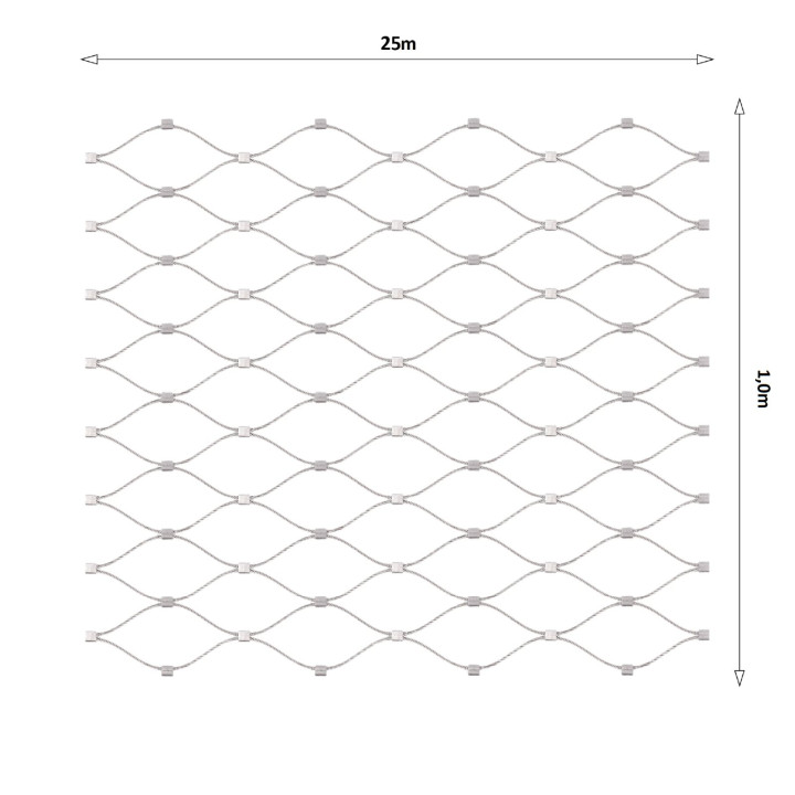 Lanková síť 1 × 25 m, oko 60 × 104 mm, Ø 1,5 mm, AISI 316