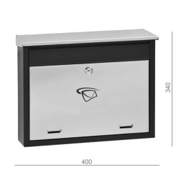 Poštovní schránka 400x340x100 mm nerez/černá, max. 10 formát listu: C4 (leštěná nerez)/AISI430
