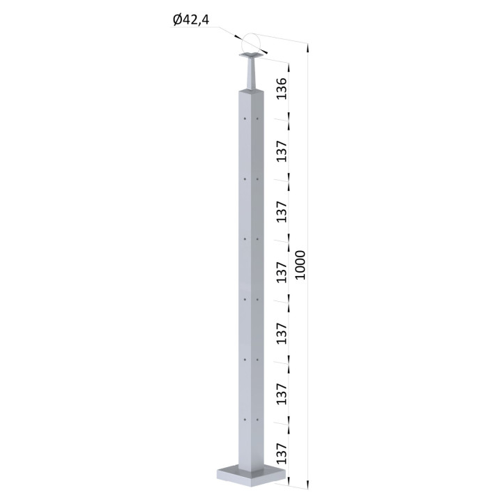 Nerezový sloup, vrchní kotvení, 6řadový rohový 90° M6