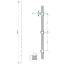 Tyč 2 m opískovaná, profil 14 mm, rozteč 125 mm, oko 14,5 mm