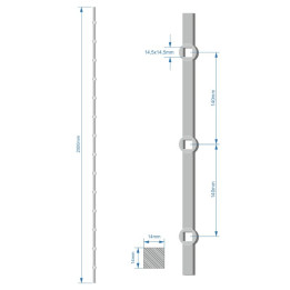 Tyč 2 m, opískovaná, profil 14 mm, rozteč 140 mm, oko 14,5 mm