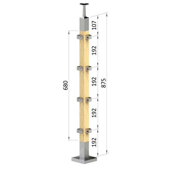 Dřevěný sloup vrchní kotvení, 4děrový rohový: 90°