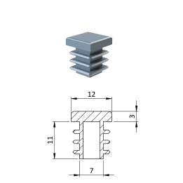 Krytka plastová 12 x 12 mm, šedá