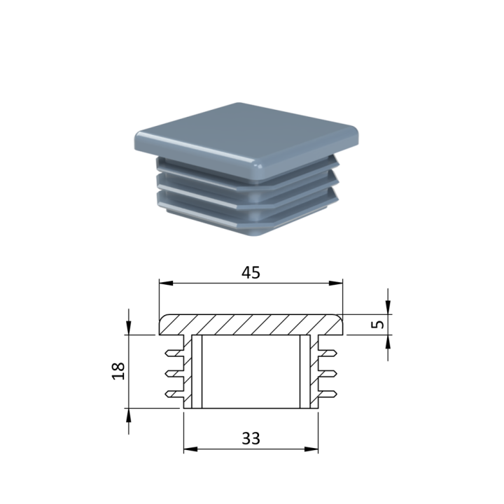 Krytka plastová 45 x 45 mm šedá