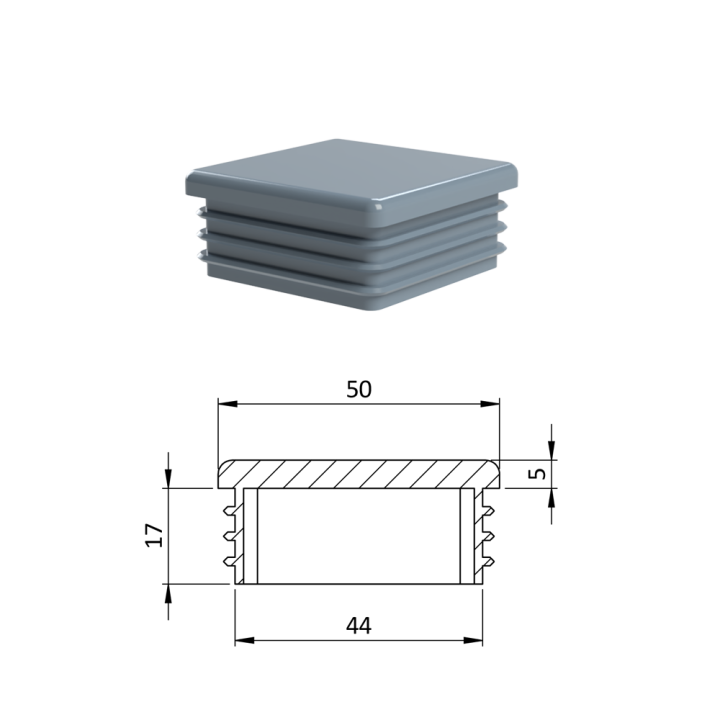 Krytka plastová 50 x 50 mm šedá