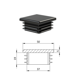 Krytka plastová 50 x 50 x 3 - 5 mm černá