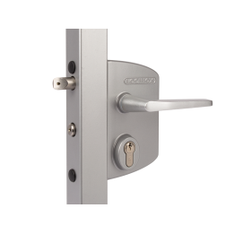 LOCINOX® Zámkový set LAKQ U2 pre profil Ø80 - Ø100 mm (kazeta, zámok, hliníkové kľučky, cylindrická vložka), strieborná