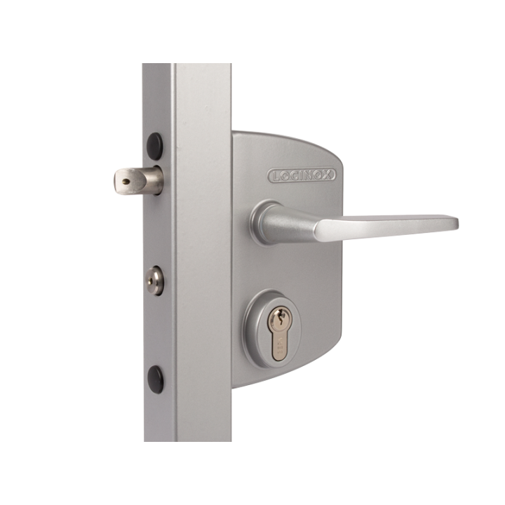 LOCINOX® Zámkový set LAKQ U2 pre profil Ø80 - Ø100 mm (kazeta, zámok, hliníkové kľučky, cylindrická vložka), strieborná