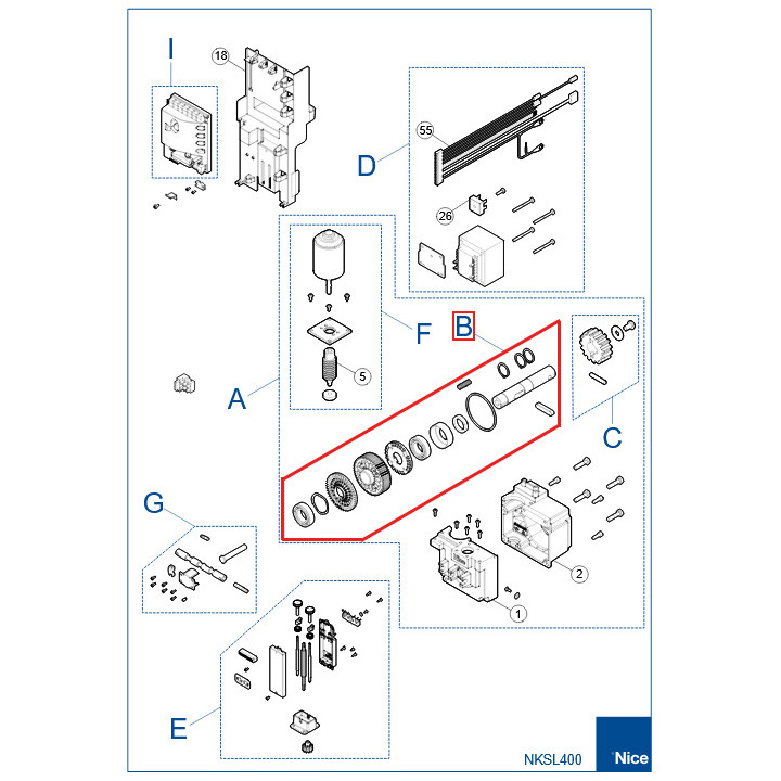 SPAMG603A00 Kit hřídele s ozubenými koly RBS400, RBS600, RBS600HS