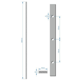 Plochá tyč 30x8 mm, rozteč děr 125 mm, otvor 12 mm, 2000 mm