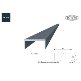 U profil 50x22mm, L-6000mm, práškový lak, antracit RAL7016