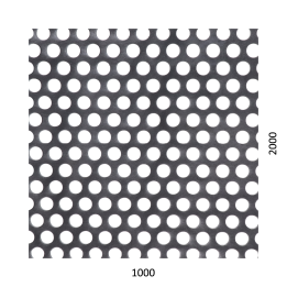 Děrovaný plech kruhový přesazený Fe, otvor: ø 10 mm, rozteč: 15 mm (1000 x 2000 x 1 mm)
