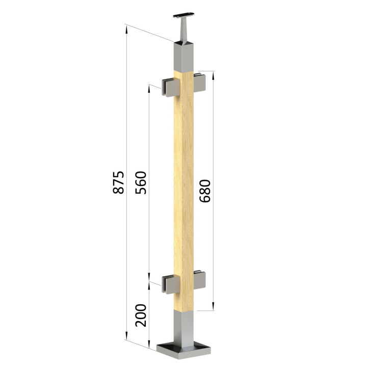 Dřevěný sloup, vrchní kotvení, výplň: sklo, průchozí