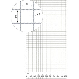 Žebírkové pletené síto - rovné, oko 50x50 mm, průměr pletiva ø4 mm, rozměr 1000x2000 mm, materiál: Nerez (AISI 304)