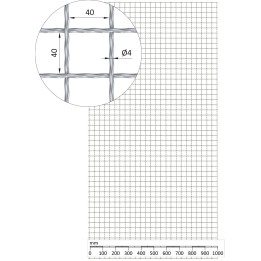 Žebírkové pletené síto - rovné, oko 40x40 mm, průměr pletiva ø4 mm, rozměr 1000x2000 mm, pozinkované