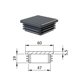 Plastová krytka 60 x 60 x 3 - 5 mm, antracit