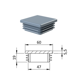 Plastová krytka 60 x 60 x 3 - 5 mm, šedá