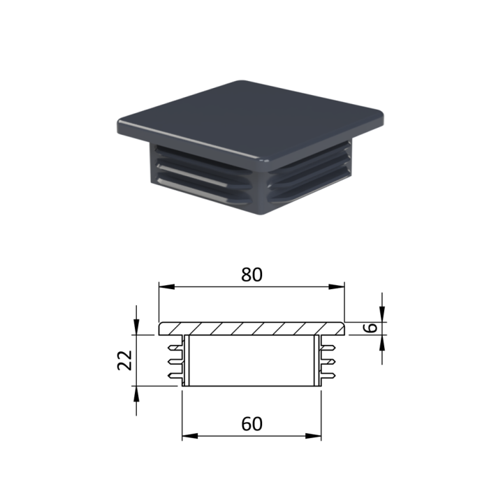 Plastová krytka 80 x 80 x 5 - 8 mm, antracit