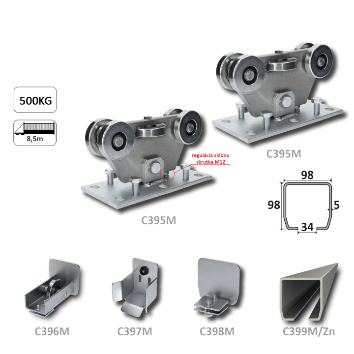 MEDIO samonos do 500 kg/8,5 m, profil 98 x 98 x 5 mm, Zn