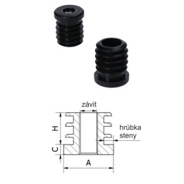 Plastová zátka z kulaté trubky s maticí M8 (A-25 mm, H-25 mm, C-5 mm), černá, tloušťka stěny 1,5-2 mm