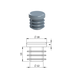Vnitřní krytka kulatá Ø 18 mm plastová, šedá