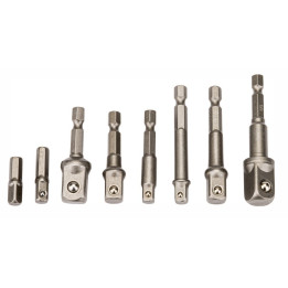 Sada bitů a nástavců 8dílná: 1/4" (4 kusy), 3/8" (2 kusy), 1/2" (2 kusy)
