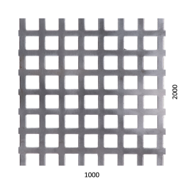 Děrovaný plech čtvercový řadový Fe otvor: 10x10 mm rozteč: 15 mm 1000x2000x1,5 mm