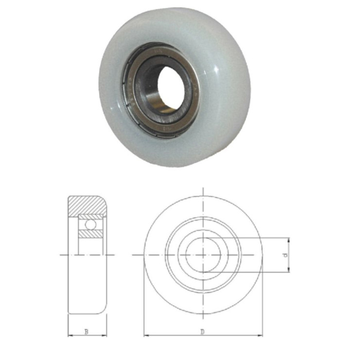 Polyamidové kolečko D-68, d-20, B-22 mm s ložiskem