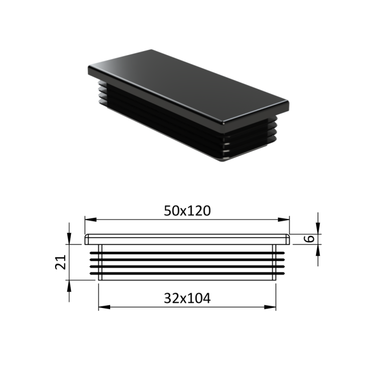 Plastová krytka 50 x 120 mm