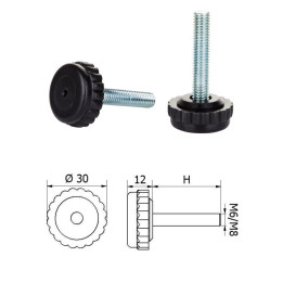 Nivelační nožička závitově-nastavitelná ø-30mm, M6 - M8 / 6 - 60mm (nivelační nožička)