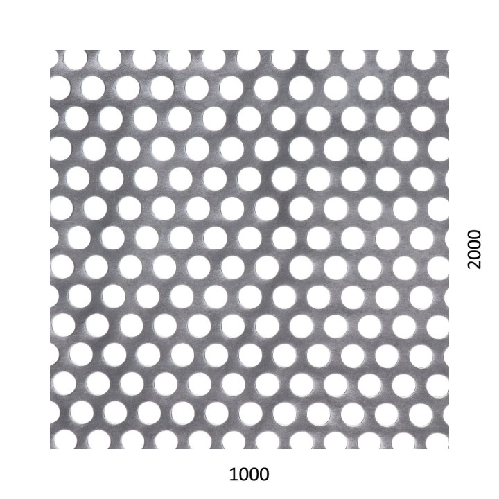 Děrovaný plech kruhový přesazený Zn, otvor ø 10 mm, rozteč 15 mm (1000x2000x1 mm)