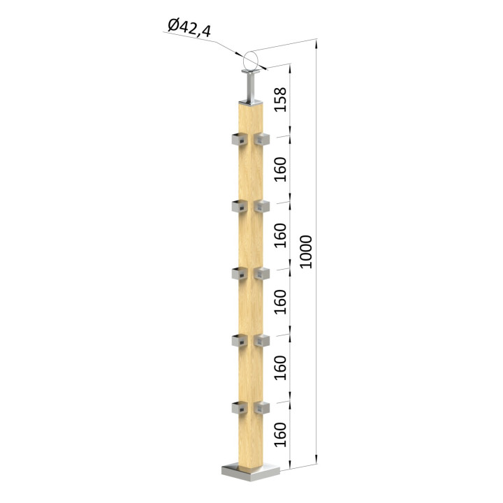 Dřevěný sloup vrchní kotvení 5řadový rohový: 90°