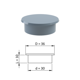 Vnitřní krytka kulatá ø 36 mm, otvor ø 30 mm, šedá, plast