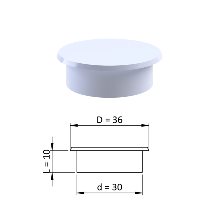 Vnitřní krytka kulatá ø 36 mm, otvor ø 30 mm, bílá, plast