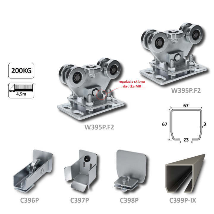 Set PICCOLO Kombi II do 200 kg/4,5 m, nerezový profil 67×67×3 mm